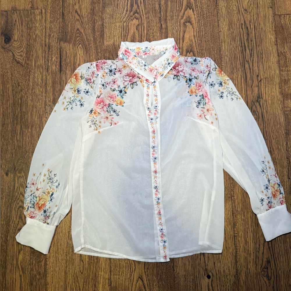 Sheer Floral Button Down